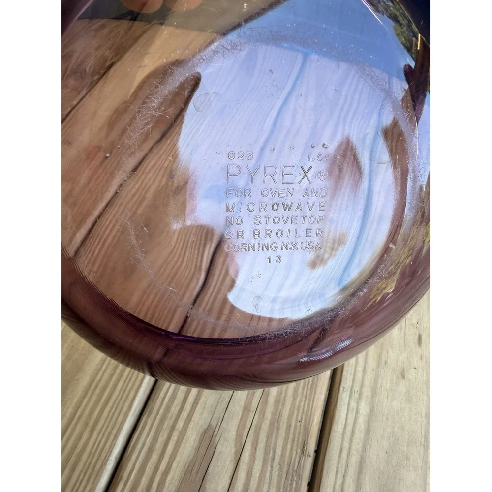 Vintage PYREX #023 CRANBERRY Glass  Casserole Bowl Dish, Made in USA 1.5qt